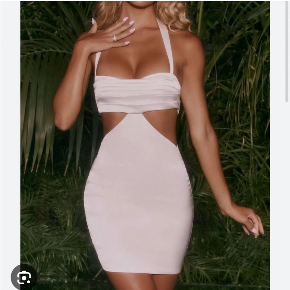 OhPolly Ivory Satin Mini Halter Dress - Size 2 US
